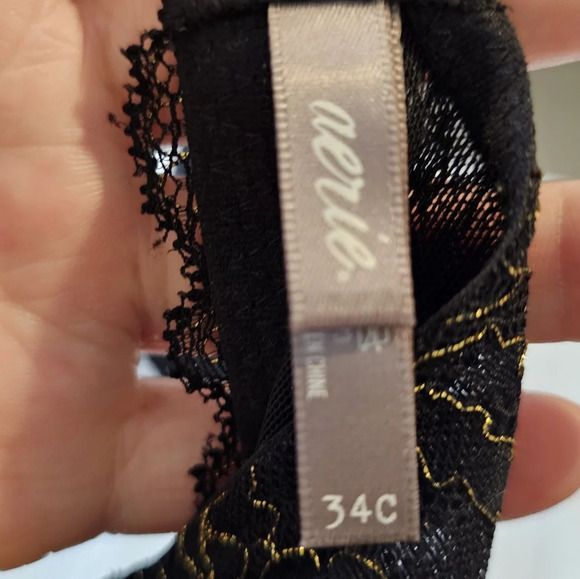 Aerie •Size 34C• Limited Edition Black Gold Underwire Lace Bra w/ Bow Accent - Picture 7 of 7